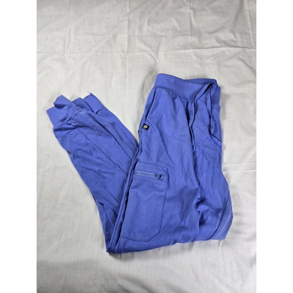 Jaanuu Scrub Pants Womens Medium Blue Jogger Drawstring Elastic Waist Cuffed